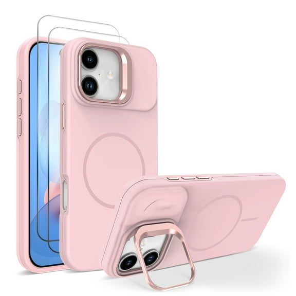 Allytechgroup for Apple iPhone 17 Case for with 2 Pcs Screen Protector, [Compatible with Magsafe] Stylish Non-Slip Anti-Scratch Bumper Anti-Scratch Phone Case for Women Men, Pink