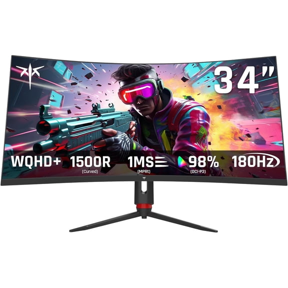 Restored KTC H34S18S 34 " Curved Ultrawide Gaming Monitor, 21:9, 3440x1440p 165Hz 1ms, 1500R Curved Monitor, Freesync G-sync Compatible, HDMI 2.0 x2 & DP1.4 x 2, Height/Tilt/Swivel/Pivot ,Black
