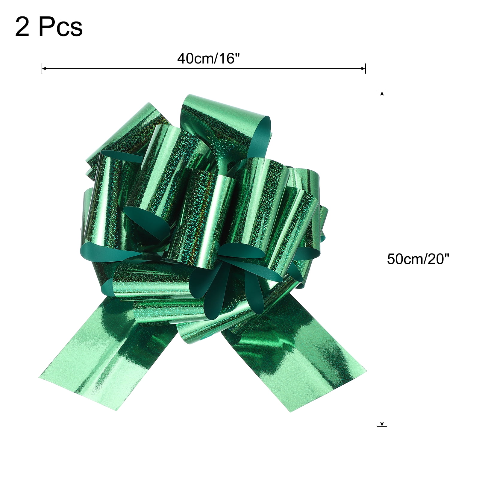 16 Inch Giant Large Pull Bow 2 Pcs Big Glitter Metallic Car Bows Ribbon for Wedding Presents Gift Wrapping Christmas, Green