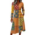 thumbnail image 3 of Long Sleeve Midi Dresses for Women Plus Size Flowy Casual V Neck Wrap Dress Boho Beach Floral Print Sundress, 3 of 5