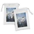 thumbnail image 1 of Mountain Fabric Pouch Set of 2, Frozen Peaks Tops of the Mountain with a Flying Eagle Free in Nature Photo, Drawstring Bag for Toiletries Masks and Favors, 9" x 6", Brown White Blue, by Ambesonne, 1 of 2