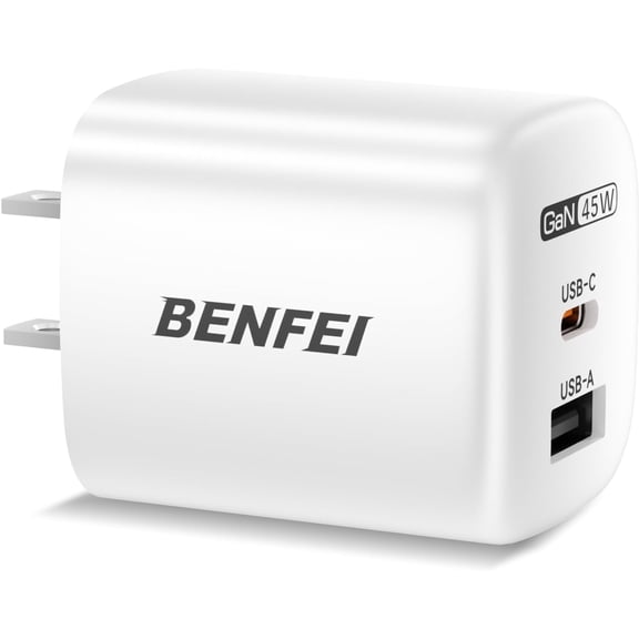 BENFEI 45W GaN USB C Fast Charger, 2-Port Two-Tone Compact Wall Charger Block, Portable Travel Charger for iPhone 17/16/15, Galaxy S25/S24/S23, Pixel 10/9/8, iPad, AirPods, MacBook, Steam Deck