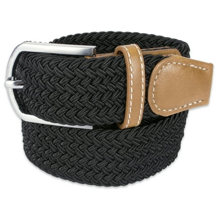 E-Living Store Men's 32mm Woven Expandable Braided Stretch Belts, Black, Large (Waist Size (Best For Large Pores)