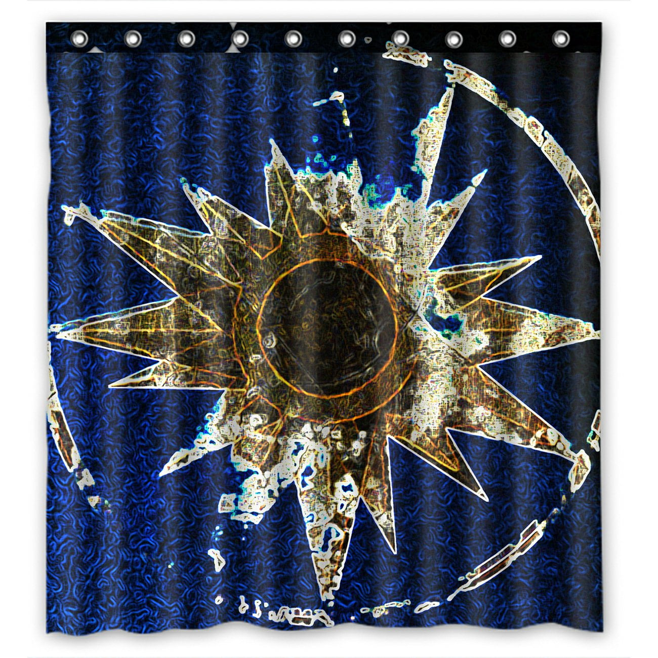 PHFZK Compass Shower Curtain, Wind Rose on Dark Blue Background