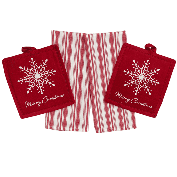 Serafina Home 5-Piece Farmhouse Christmas Kitchen Linen Set: Red and White Cotton Towels with Christmas Stars