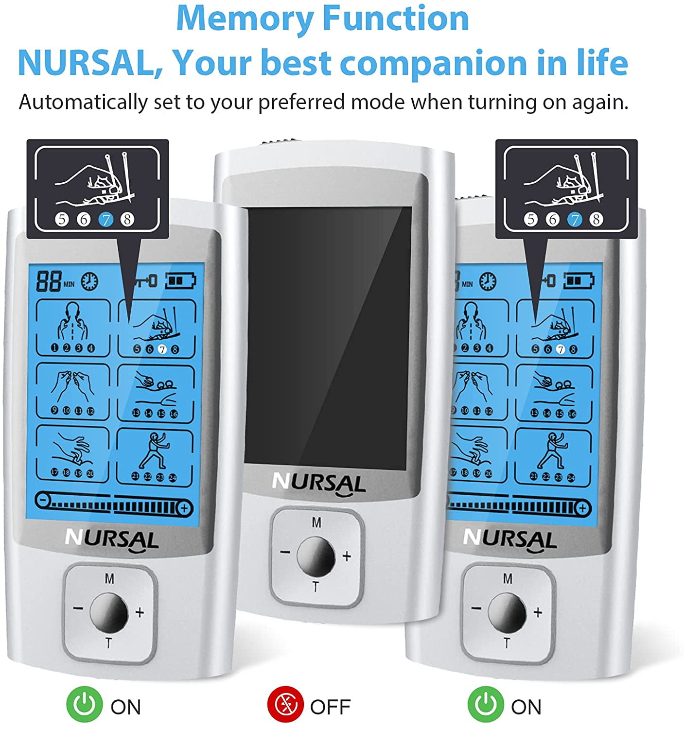 NURSAL Dual Channel TENS Unit Muscle Stimulator for Pain Relief Therapy  with 16 Pads & 24 Modes, Touchscreen TENS EMS Unit with Back Clip, Easy to