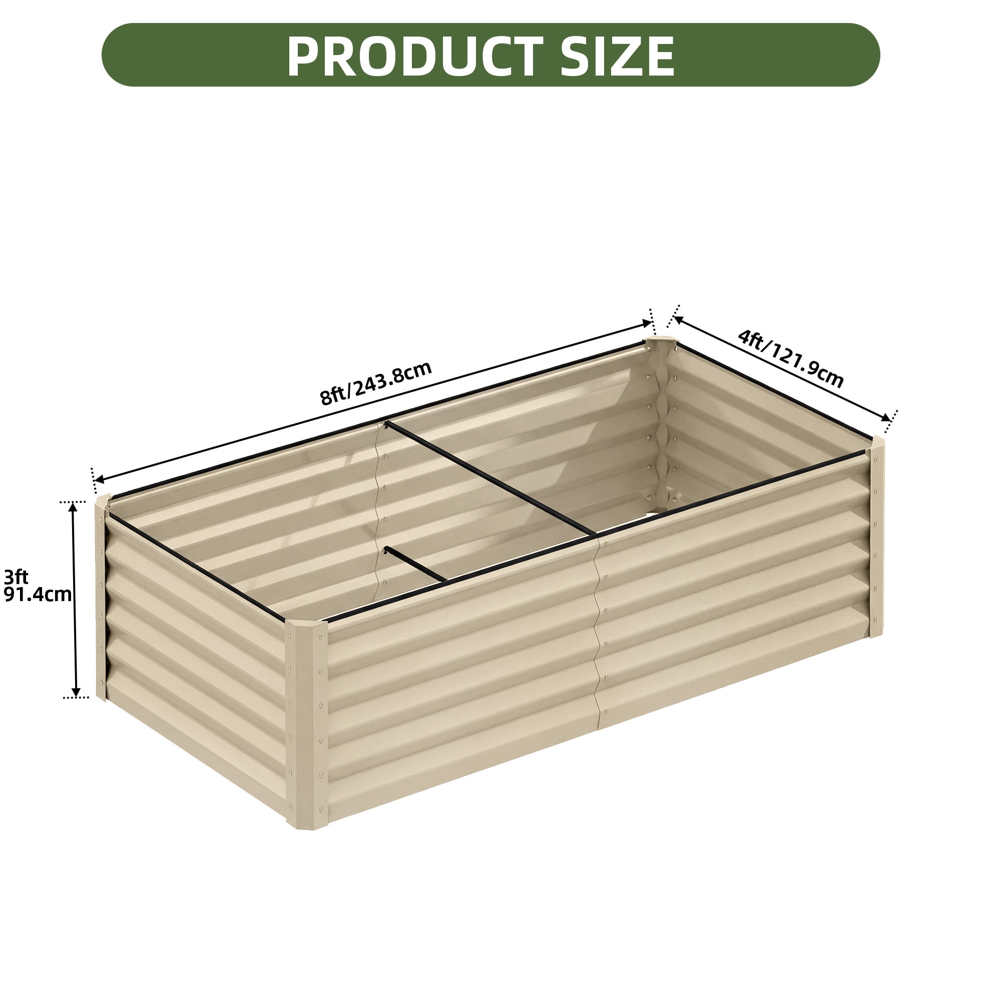 Uforic Galvanized Raised Garden Bed Kit, Metal Planter Box with Gloves, Metal Raised Garden Beds for Vegetables,Cream,8x4x3ft