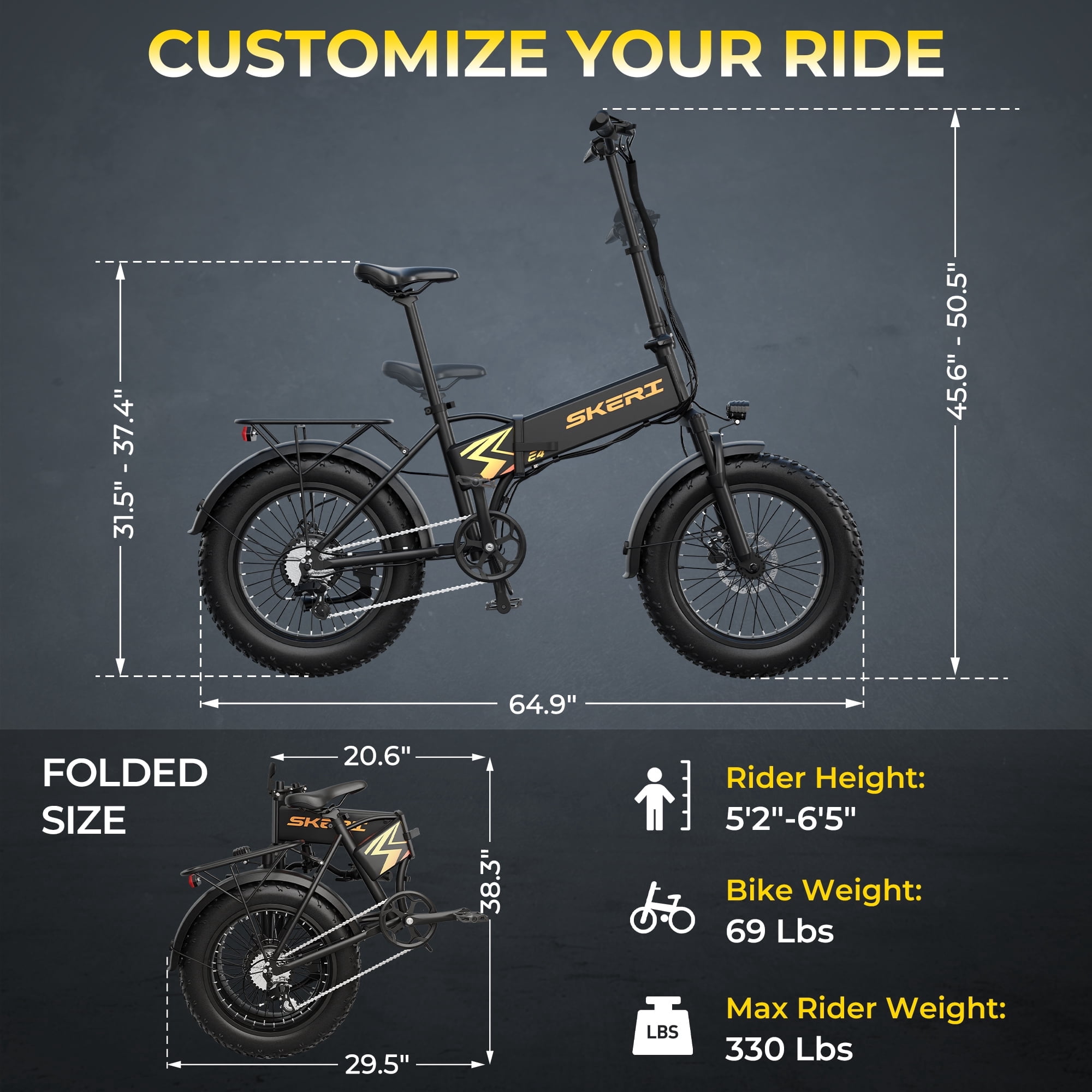 Skeri 20" Fat Tire Folding Electric Scooter Bike for Adults, 500W E-Mountain Bike 48V 18AH with 7-speed Gears, UL2849