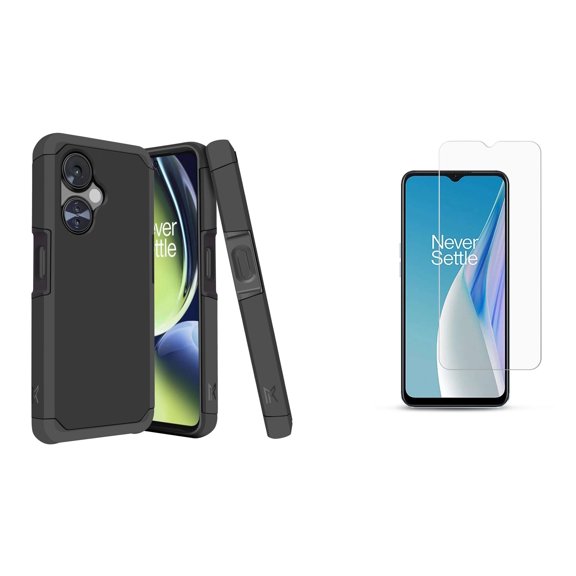 BD Dual Hybrid Case for OnePlus Nord N30 5G - Shockproof Protection Magnetic Armor Case (Black) with Screen Protectors (2-Pack) Tempered Glass