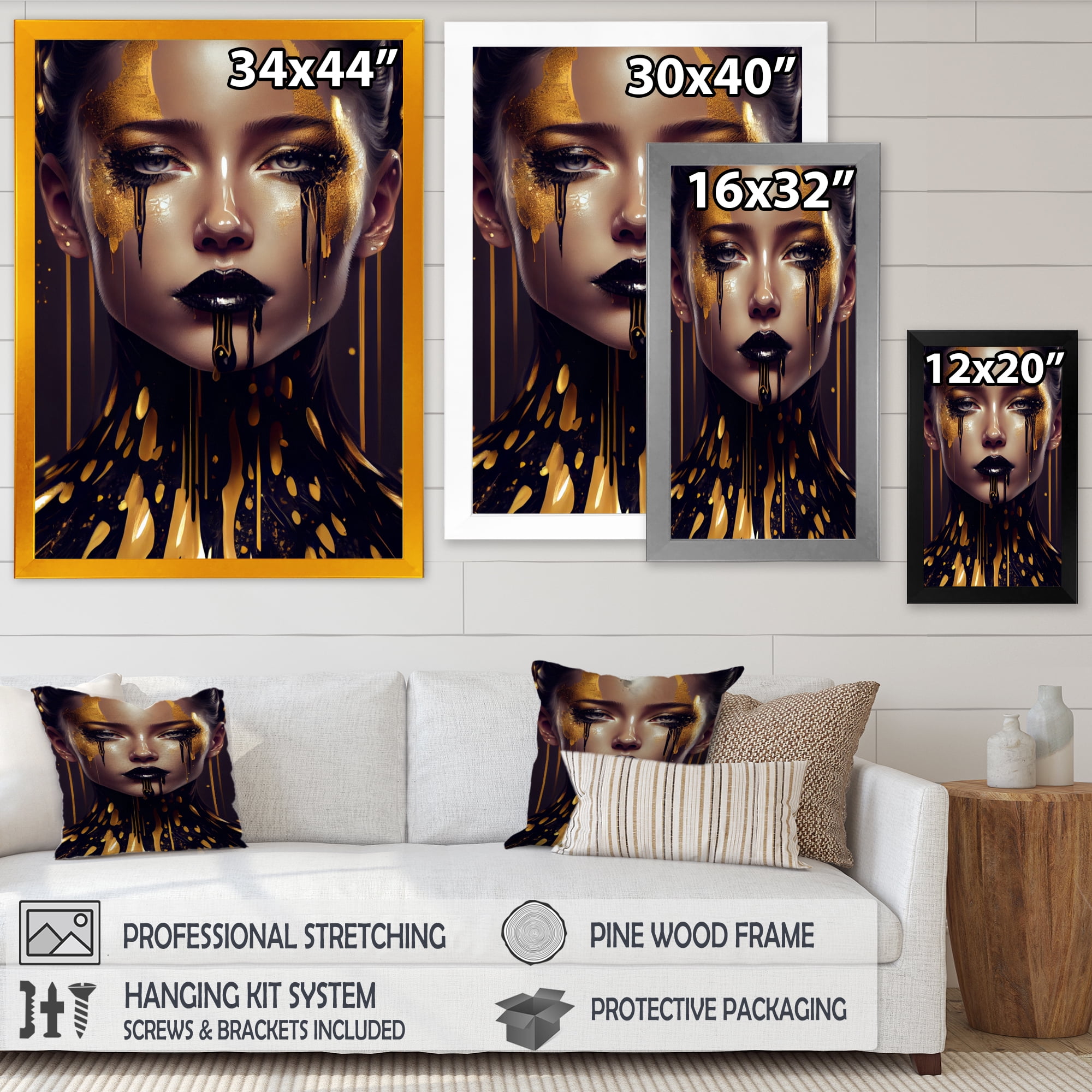 Designart Sensual Liquid Gold Woman VI Framed Wall Art