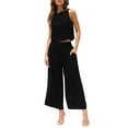 thumbnail image 2 of Riforla Women Cotton Linen Casual Sleeveless Buttoned Vest Double Pockets Wide Leg Cropped Pants Set Two Piece Sets for Women Black XL, 2 of 9