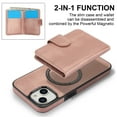 thumbnail image 6 of for iPhone 15 Case, Compatible with MagSafe, Detachable Magnetic Wallet Case with PU Leather Kickstand Card Slots Shockproof Protection 2 In 1 Function Case for iPhone 15, Rosegold, 6 of 6