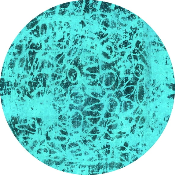 Ahgly Company Machine Washable Indoor Round Abstract Turquoise Blue Modern Area Rugs, 6' Round