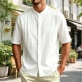 thumbnail image 5 of Stamzod Mens Summer Shirts 2026 Stand Collar Short Sleeve Dress Shirt Casual Work Wedding Button Up Shirt White XXXL, 5 of 10