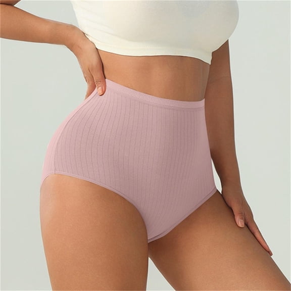 SYMOID Womens Mid-Rise Cotton Spandex Ribbed Brief Underwear, Soft Breathable Stretch Panties, Pink,Size L