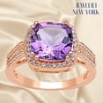 thumbnail image 5 of Jewelili Rose Gold Flash Plated Sterling Silver 9mm Cushion Cut Amethyst and Round Created White Sapphire Halo Double Row Ring, Size 7, 5 of 10