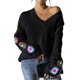 thumbnail image 1 of Suéteres de Larga de Crochet con Estampado Floral Bohemio Clásico para Mujer, Jersey Informal de Punto para Otoño-Invierno 2025. Negro S, 1 of 9