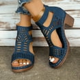 thumbnail image 2 of Dressy Sandals for Women 2025 Roman Hollow Peep Toe Chunky Block High Heel Gladiator Dress Booties Sandals, 2 of 7
