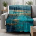 thumbnail image 2 of Teal Golden Oil Painting Blanket Soft Cozy Warm Throw Blanket for Couch, Plush Fuzzy Flannel Fleece Blankets for Sofa, Modern Art Retro Abstract Bed Blankets Lightweight Gifts for Women, 50"x60", 2 of 9