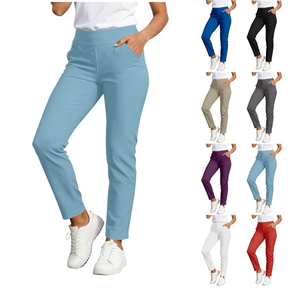Bloomae Womens Travel Pants Lightweight Stretch Elastic Waist Tummy Control Trousers Straight Leg Petite Ankle Dressy Golf Work Business Casual Slacks with Pockets Black XXXL