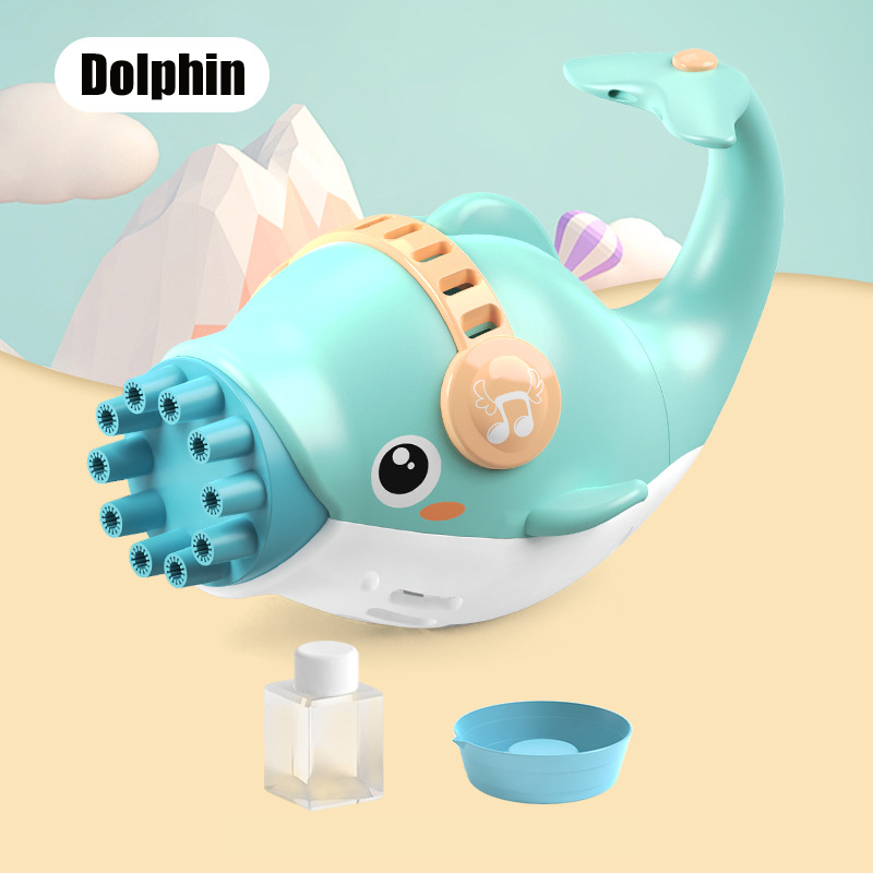 Electric Dolphin Bubble Machine Automatic Blower Soap Water Bubbles Maker Gun for Children