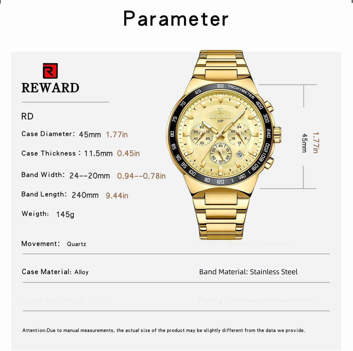 2025 New Design REWARD VIP Business Watches for Men Stainless Quartz Wristwatches Chronograph Luminous Sport Wrist Watch