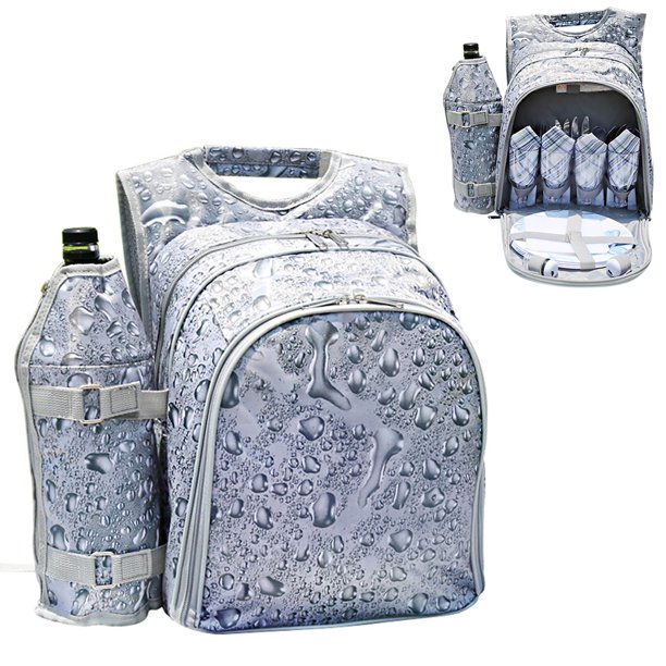 Mochila de picnic TFixol Bolsa impermeable para acampar con soporte para vino y cubiertos
