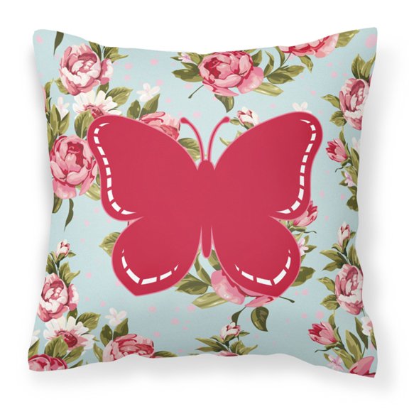 Caroline's Treasures BB1035-RS-BU-PW1818 Butterfly Shabby Chic Blue Roses Canvas Fabric Decorative Pillow BB1035, 18H x18W, Multicolor