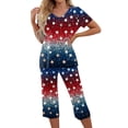 thumbnail image 2 of 4th of July Pajamas for Women Set Soft Comfy Pajamas Red Blue and White Star Print Short Sleeve Tops Capri Pants Pjs Set with Pockets, 2 of 6