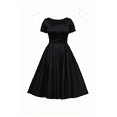 thumbnail image 4 of Plus Size Black Vintage Boat Neck Midi Dress, Short Sleeve 1950s Style Fit-and-Flare Swing Dress, 4 of 4