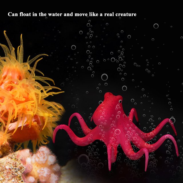 Adorno de Pulpo, Simulaciónón Fluorescente Artificial de Silicona, Pulpo Flotante, Decoraciones Flotantes Para Peceroas Con Ventosa para Decoración de Peceras de Acuario
