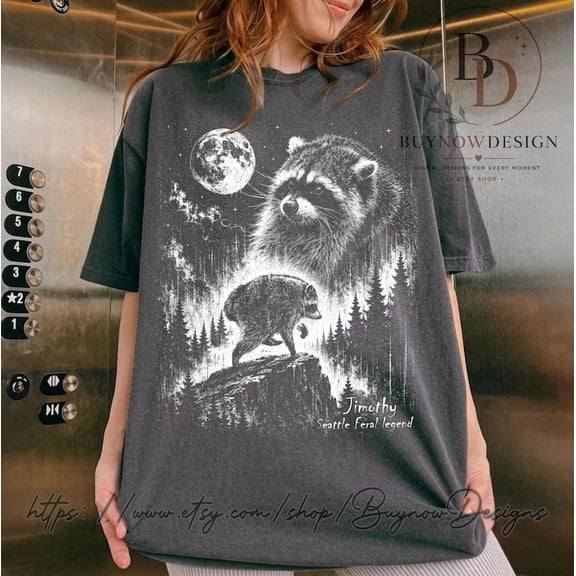 Vintage Jimothy Raccoon Shirt, Seattle Feral Legend Comfort Colors Tee, Retro Moon Graphic Tshirt, Funny Trash Panda Cottagecore Animal