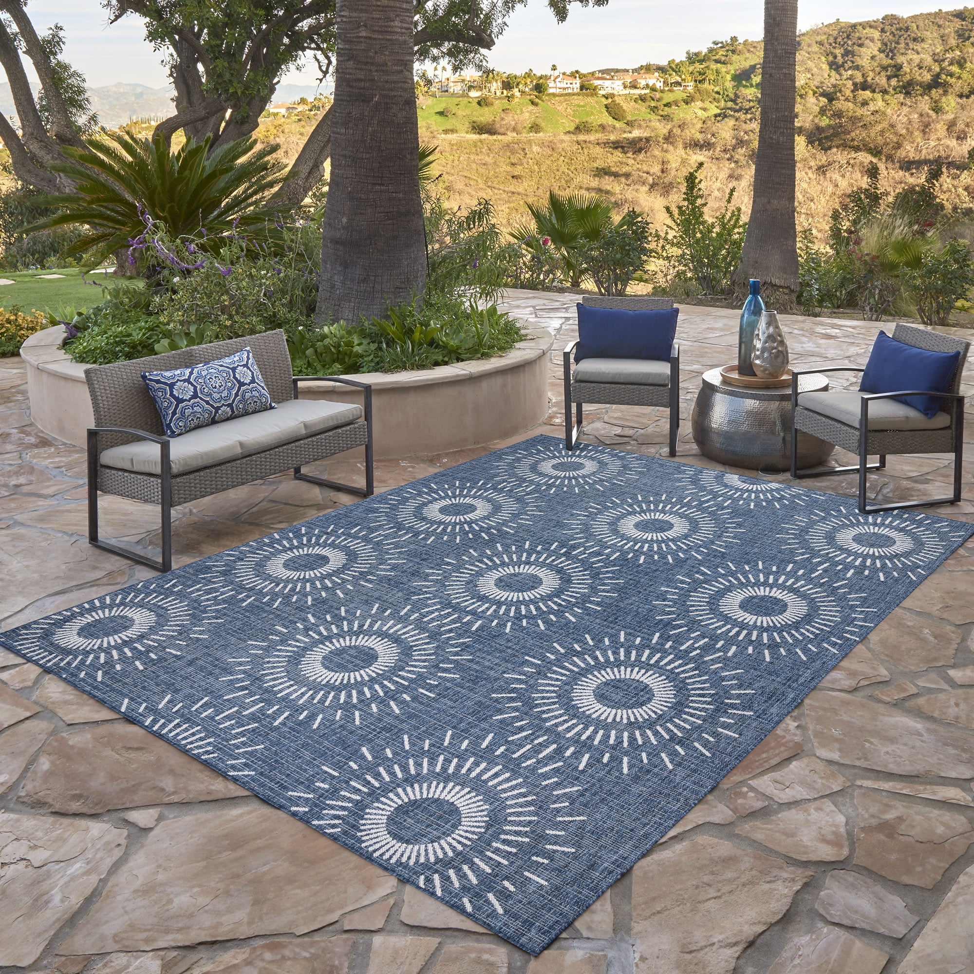 Savara Ziba Indoor/ Outdoor Polypropylene Navy Flat Weave Area Rug, 9x13