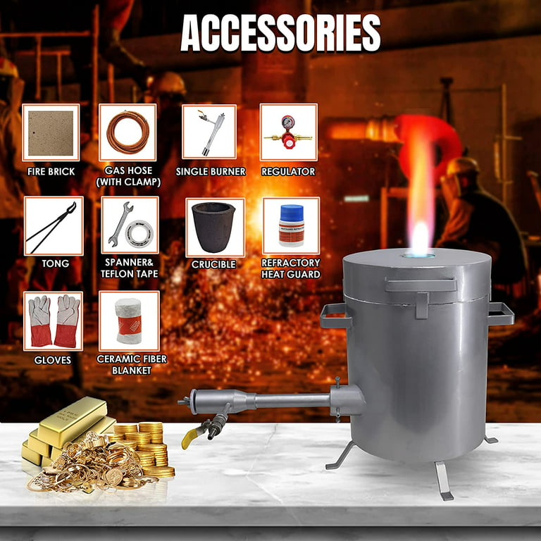 5KG/11lbs Pentagonal Propane Melting Furnace Kit with Two Tongs and  Crucible, All New Kiln Smelting Gold Silver Copper Aluminum, Metal Recycle  Create
