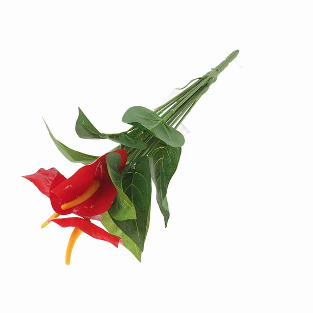 Planta Artificial De Plásstico, Ramo De Flores De Anthurium Rojo, Decoración Del Jardín Del Hogar