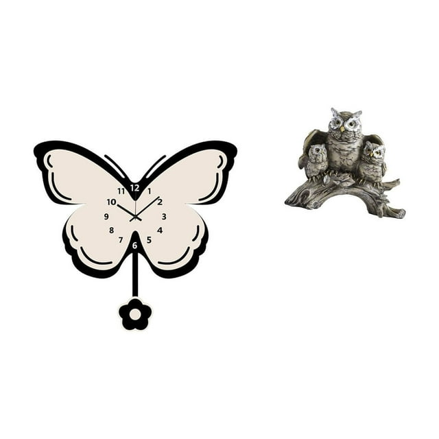 Reloj de pared con forma de búho, decoración para sala de estar, dormitorio, resina acrílica, detalles únicos de mariposa y flores, ideal para regalar