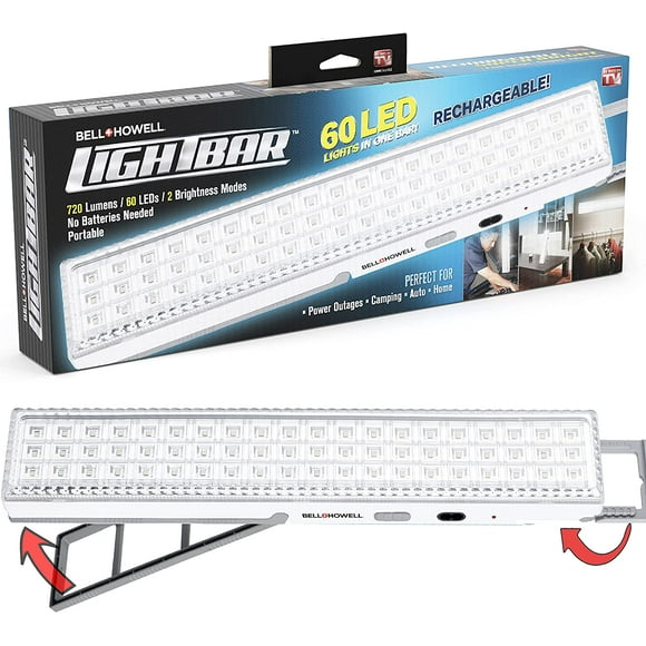 Light Bar Rechargeable Portable Lamp with Folding Stand and Hanger 720 Lumens Built-in 60-LED Bulbs, As Seen On TV
