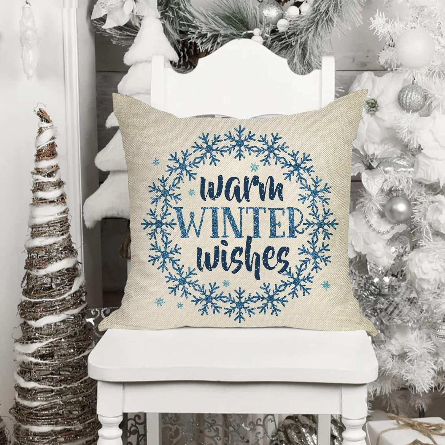Hello Winter Warm Wishes Gnome Decorative Throw Pillow Cover Set of 4, Snowflake Hot Cocoa Baby It''s Cold Outside Cushion Case Decor, Buffalo Plaid Christmas Decoration for Sofa Couch 20 x 20