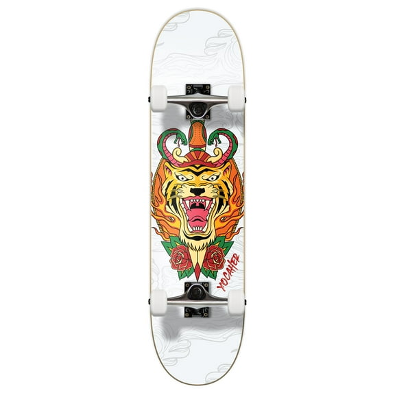 Yocaher Professional complete 7.75" Skateboard w/7Ply Maple Deck, Black Widow Premium Grip Tape, Aluminum Alloy Truck, ABEC-9 Bearing (Complete 7.75" Flaming Tiger)