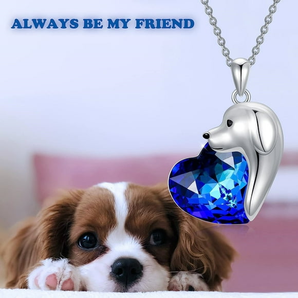 TIMIFIS Necklaces for Women Large Blue Zirconia Heart Dog Pendant Necklace Birthday Gifts for Women