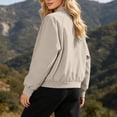 thumbnail image 7 of Zpanxa Bomber Jacket Women Short Plus Size Zip Up Stand Collar Casual Coat with Pockets Khaki 5XL, 7 of 7