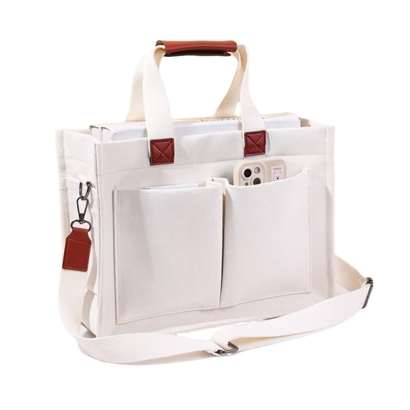 Yzhappy Tote Bag for Women With Compartments,Large Canvas Tote Women's Purse Crossbody Bags Work Laptop Book Bag Satchels Handbags,White