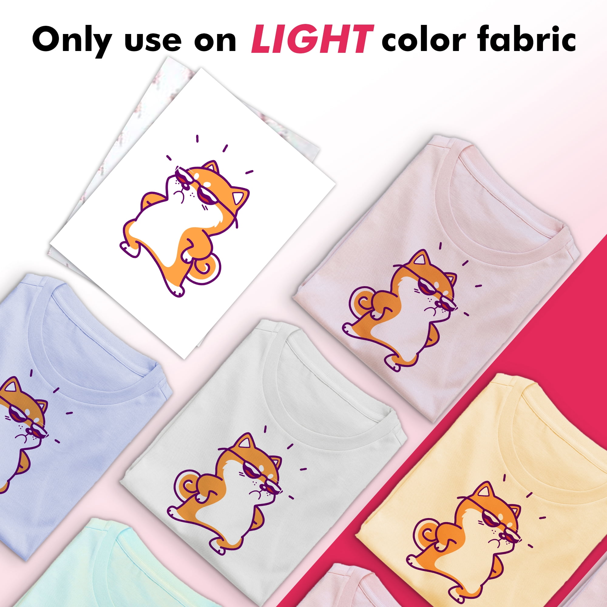Premium 40 Sheets Light T-Shirt Transfer Paper for Inkjet Printers, 8.5x11 inch Iron-on Heat Transfer Paper for Light Cotton Fabrics Compatible with Cutter Machine