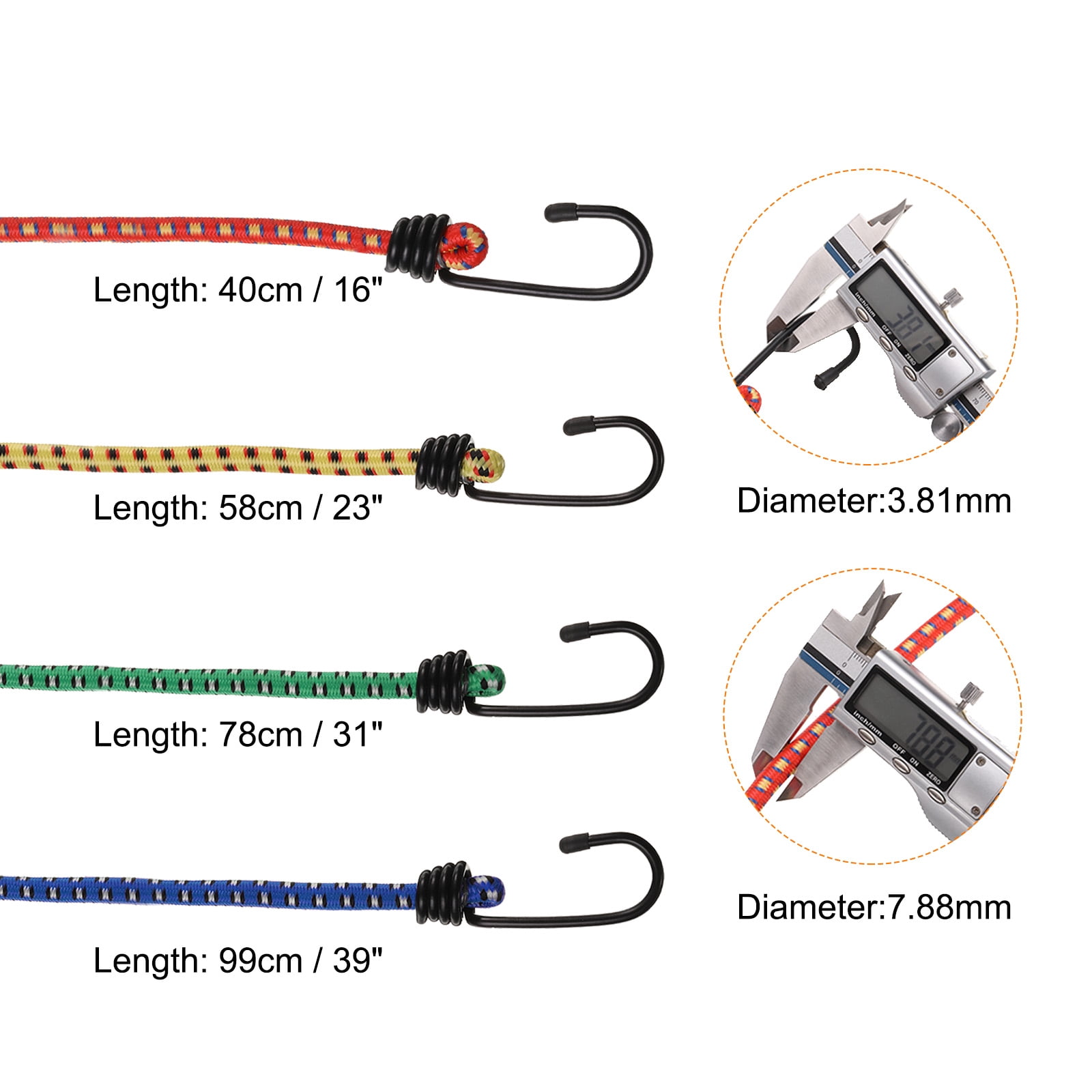 Uxcell 6pcs Bungee Cord with Hooks 39", 31", 23", 16", 10", 15" One Each Rubber Bungee Cords for Outdoor Camping Straps