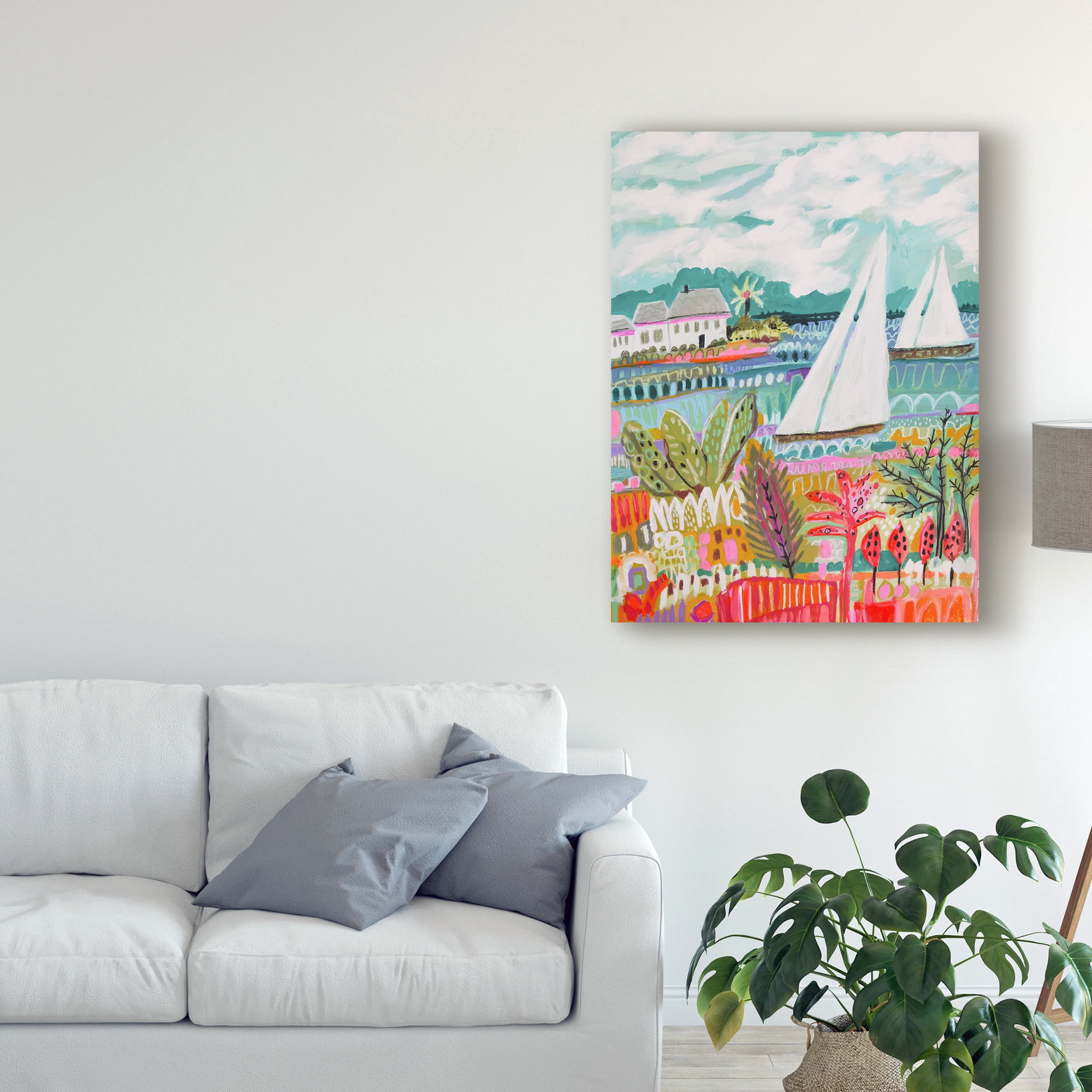 Trademark Fine Art 'Two Sailboats and Cottage II' Canvas Art by Karen Fields