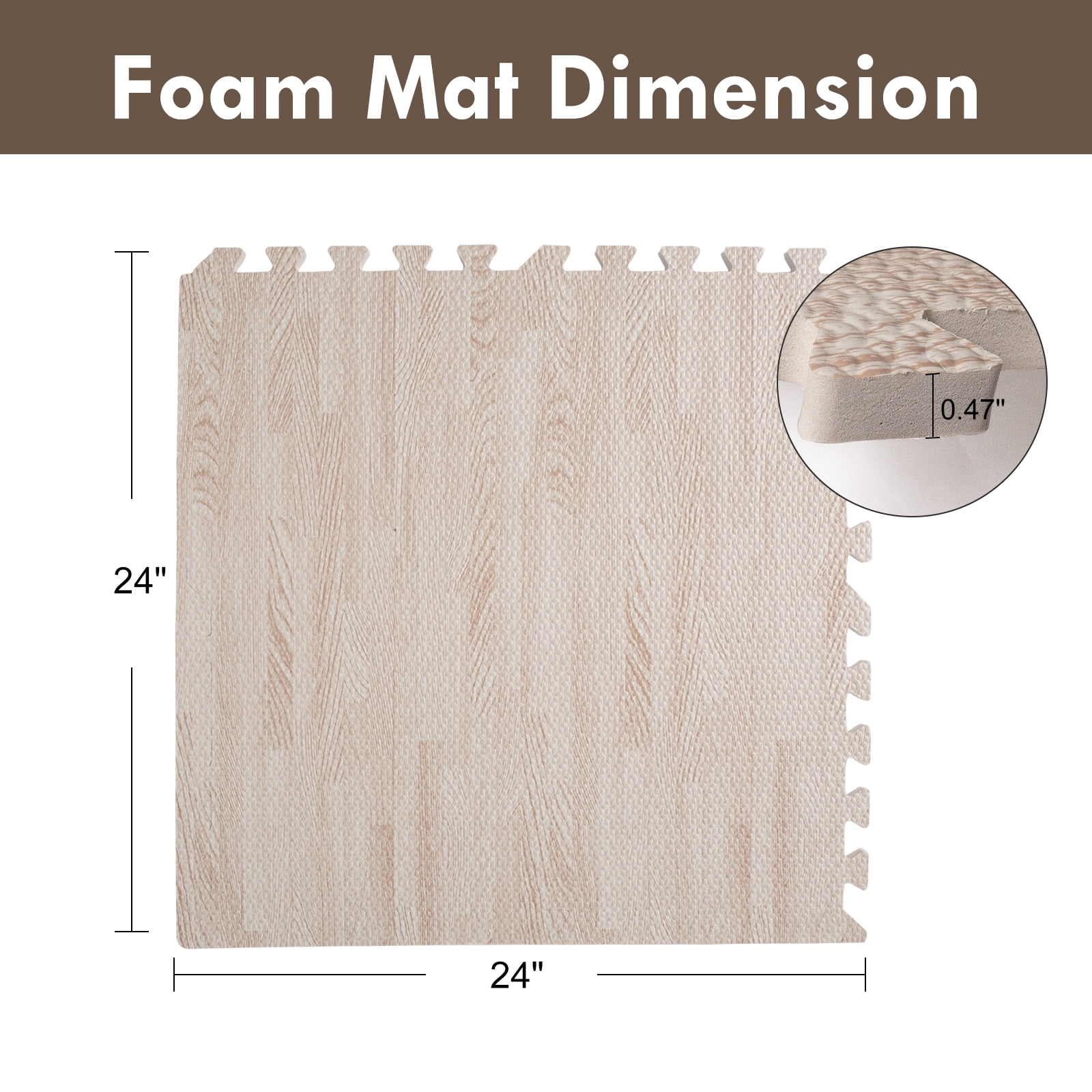 24 in. x 24 in. x 0.47 in. White Wood Grain EVA Interlocking Foam Floor Mat for Exercise, Protect Flooring (4-Pack)