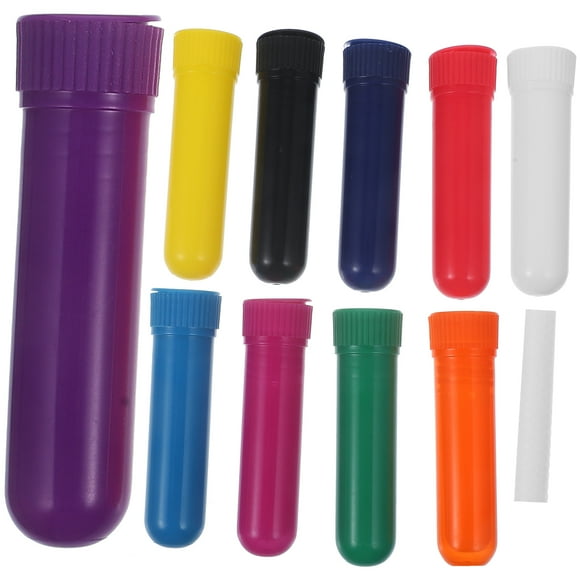 12 juegos de tubos nasales para inhalador de aromaterapia, recargables, vacíos, con barra de algodón (colores surtidos).