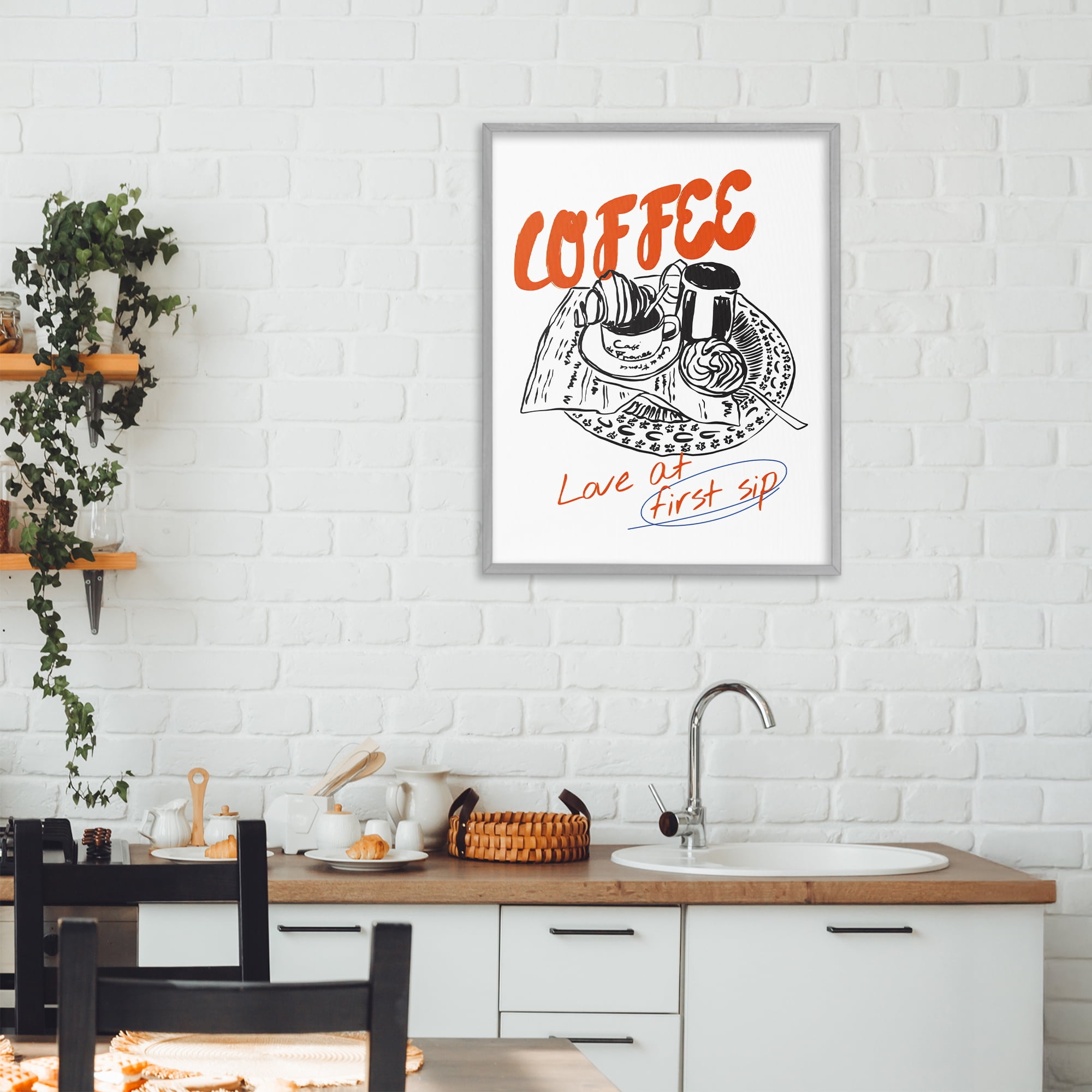 Stupell Industries Coffee Love At First Sip Gray Framed Giclee Art, design by The Prints Vibe