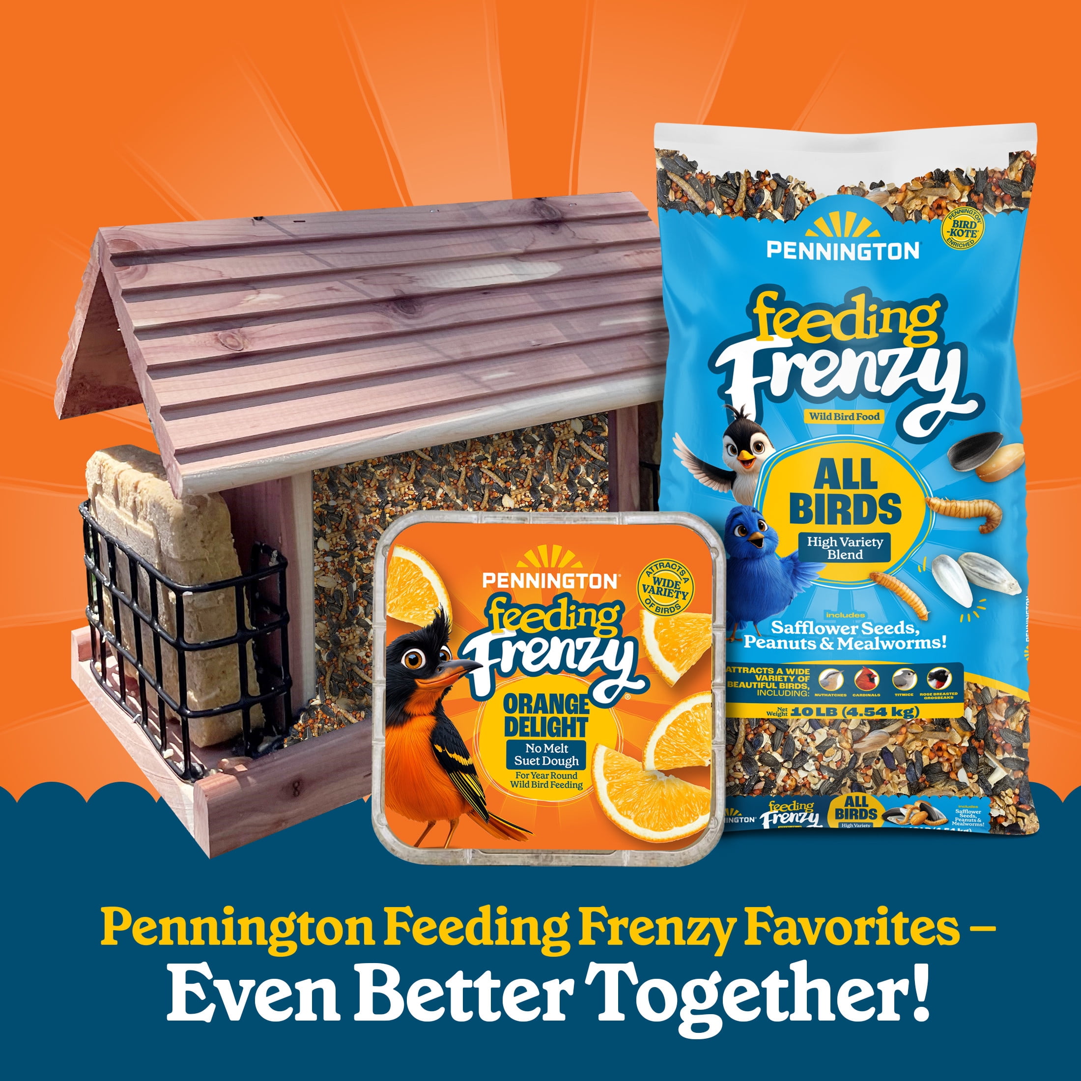 Pennington Feeding Frenzy Orange Delight Suet, 11.75 oz Cake, Wild Bird Food, Suet Cakes for Wild Birds, 1 Pack, Fresh