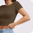 thumbnail image 4 of Htigea Clearance Womens Summer Crop Tops Short Sleeve Round Neck T-Shirts Loose Fit Casual Blouse Today Deals Brown,L, 4 of 6